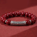 Buddha Stones Cinnabar 999 Sterling Silver Six True Words Blessing Bracelet