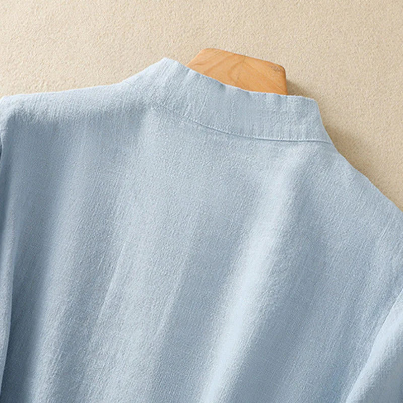 Buddha Stones Casual Plain Slant Stand Collar Collar Colorful Frog-Button Tang Suit Women's Cotton Linen Three Quarter Sleeve Shirt Cardigan