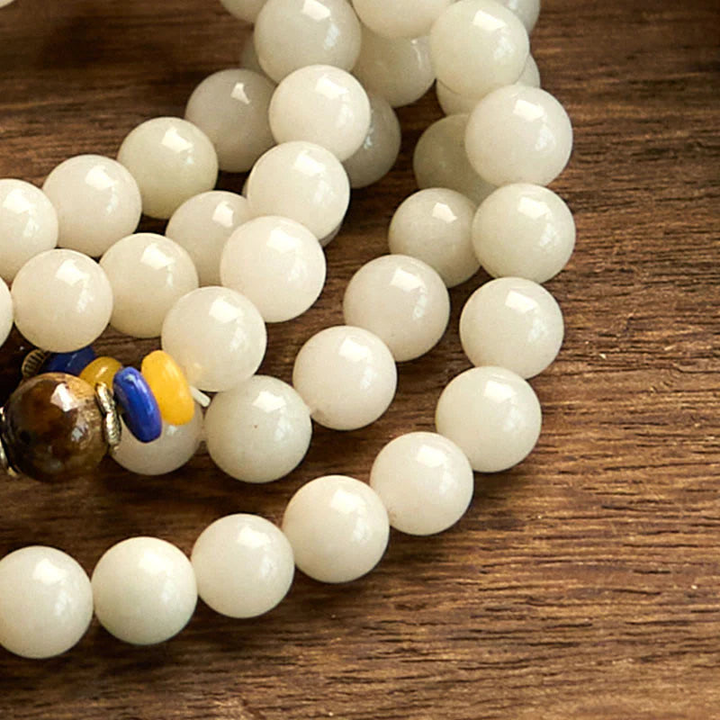 Buddha Stones 108 Mala Beads Natural Quartzite Wealth Luck Bracelet