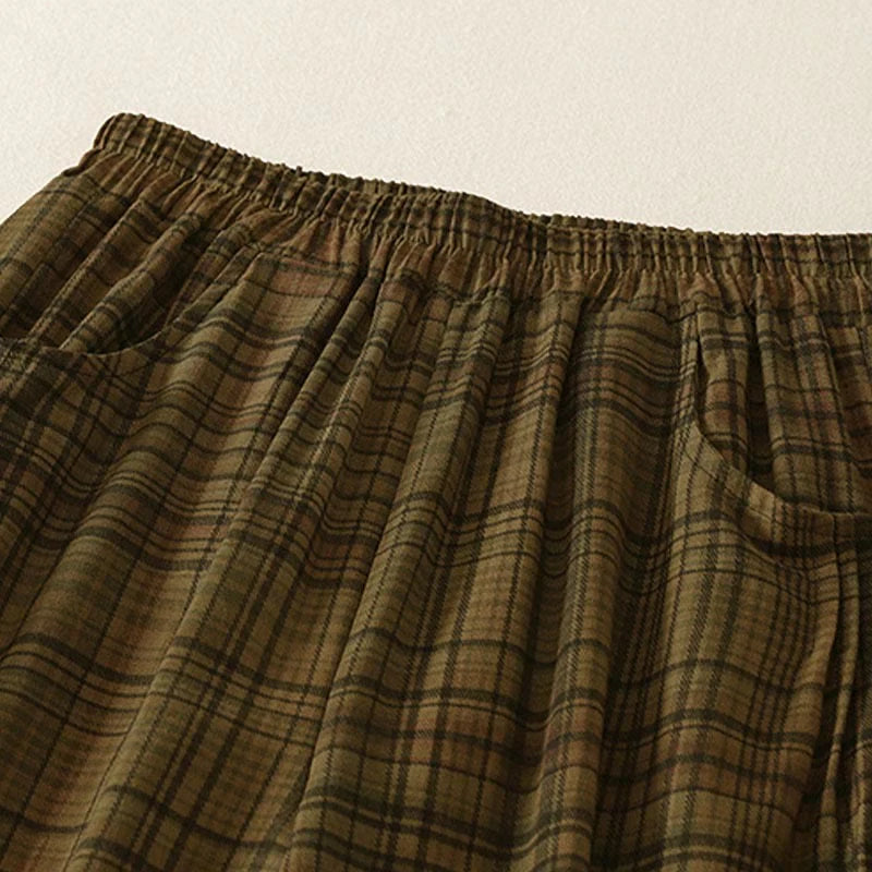 Buddha Stones Spring Plaid Design Women's Harem 7-8 Length Pants With Pockets
