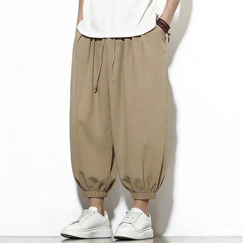 Buddha Stones Spring Solid Color Drawstring Elastic Design Men's Harem Capri Pants