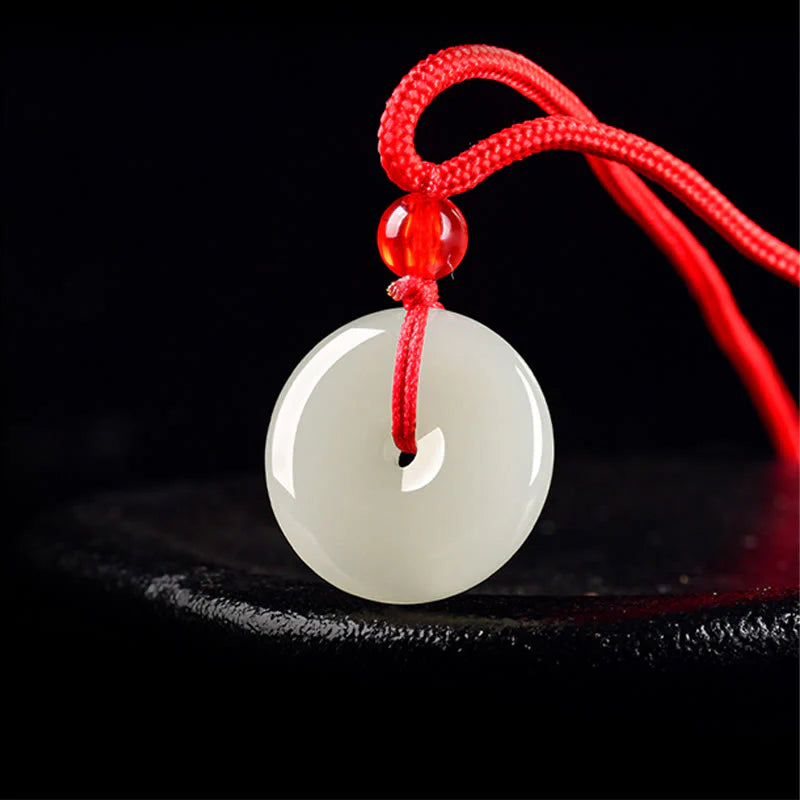 Buddha Stones Jade Peace Buckle Abundance Red Rope Necklace Pendant