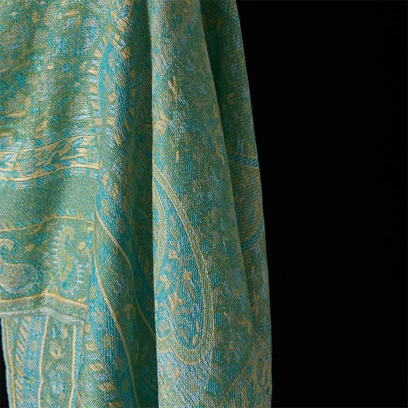 Buddha Stones Spring Green Cashew Flower Geometric Stripes Pattern Tassel Cozy Scarf Shawl