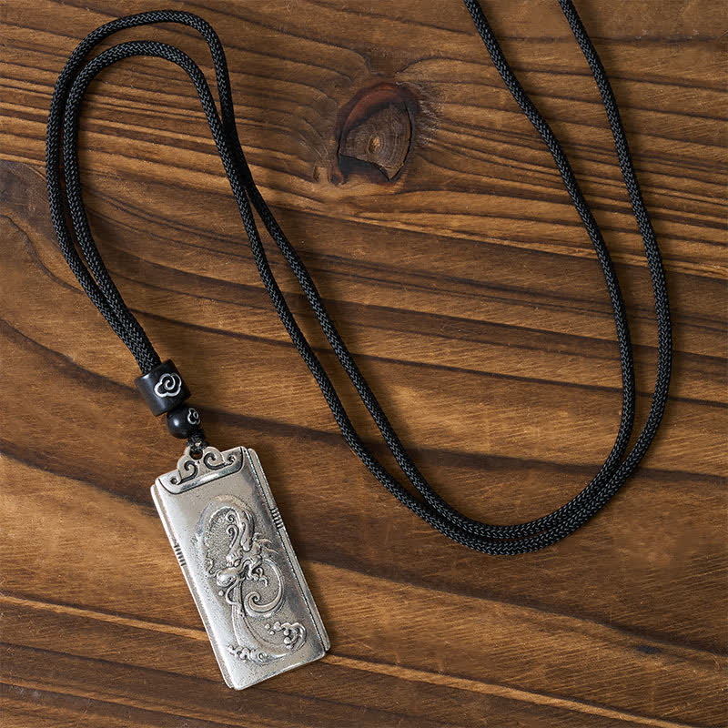 Buddha Stones Copper Plated With Silver Dragon Rope Strength Necklace Pendant