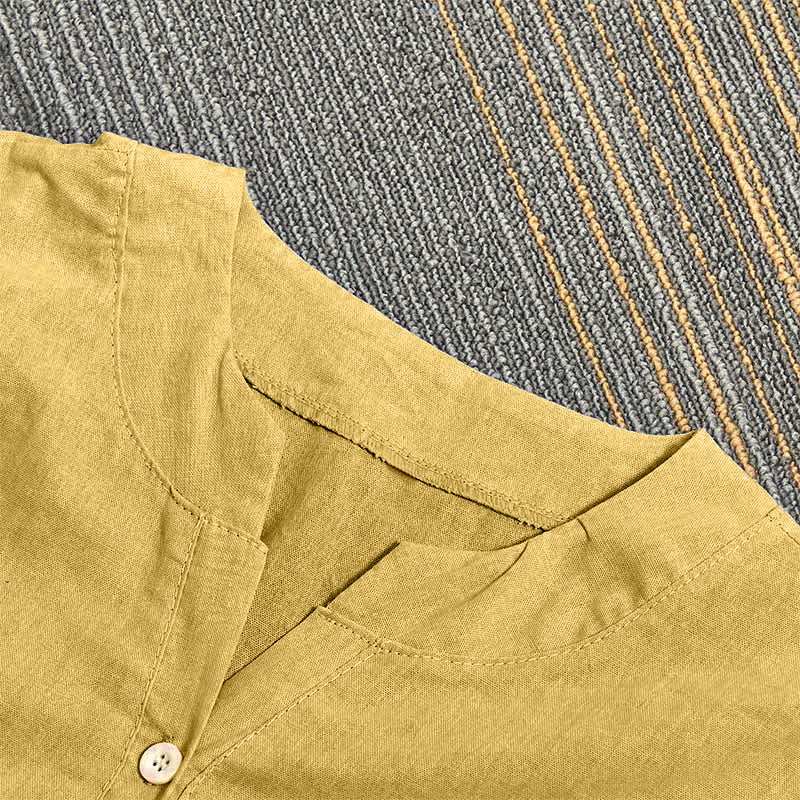 Buddha Stones Casual Plain Button Notched Collar Women's Short Sleeve Shirt