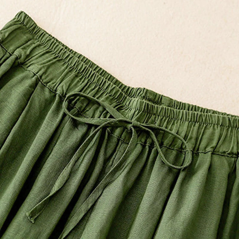 Buddha Stones Summer Elastic Waist Cotton Women's Capri Cropped Harem Pants With Pockets