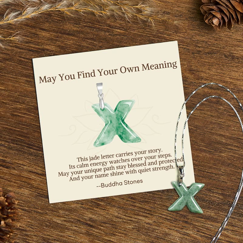 Buddha Stones May You Find Your Own Meaning Natural A-Z Letter Jade 925 Sterling Silver Chain Necklace Includes Gift Message Card