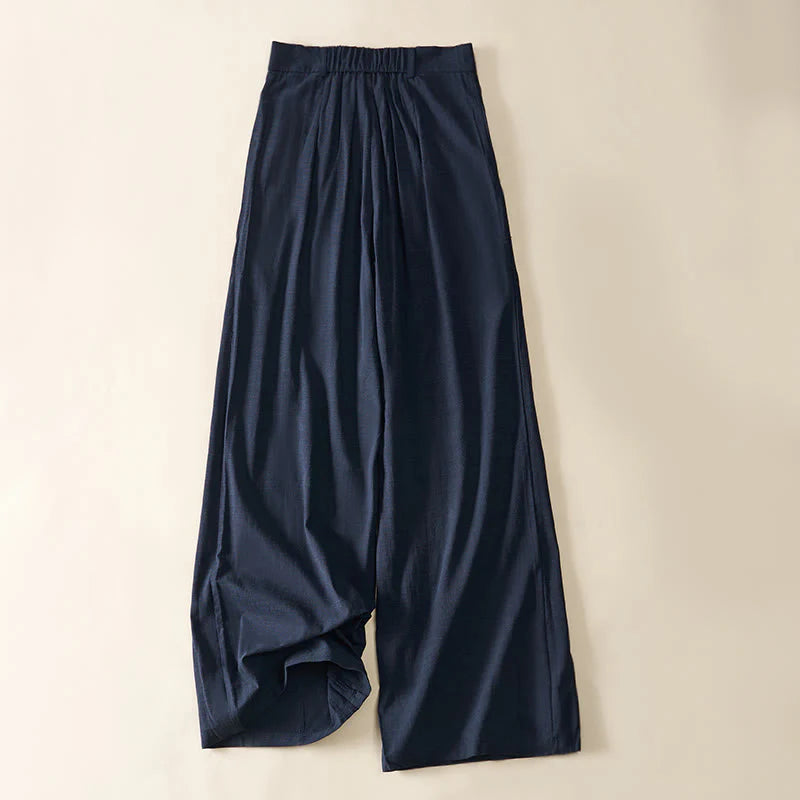 Buddha Stones Simple Zipper Design Cotton Women's Wide Leg Pants With Pockets