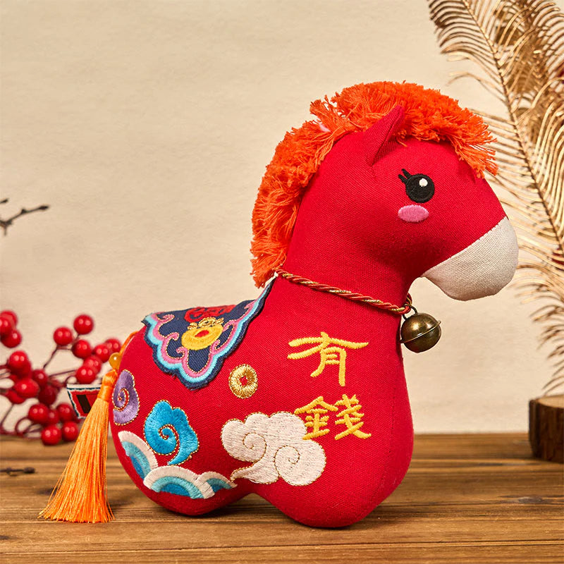 Buddha Stones Year of the Horse Copper Red String Fu Character Embroidery Prosperity Home Decoration
