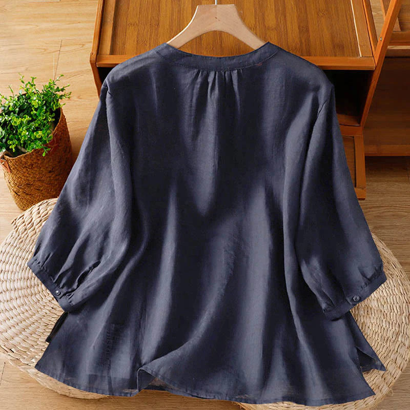 Buddha Stones Coral Gourd Pattern Crew Neck Half Sleeve Women's Polyester Shirt