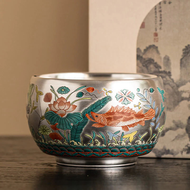 Buddha Stones Fish Lotus Seaweed Valley Mountains Pine Tree Dragon Teacup Kung Fu Tea Cup With Gift Box