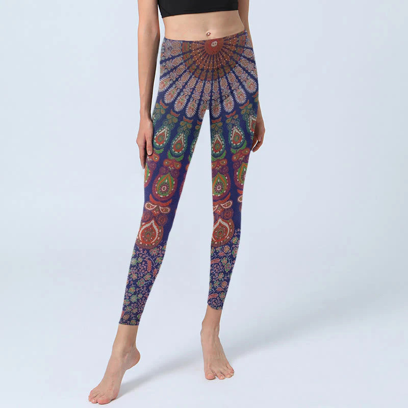 Buddha Stones Exquisite Flower Paisley Pattern Gym Leggings Women's Yoga Pants