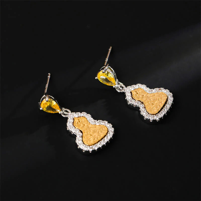 Buddha Stones Golden Gourd Zircon Copper Wealth Stud Earrings