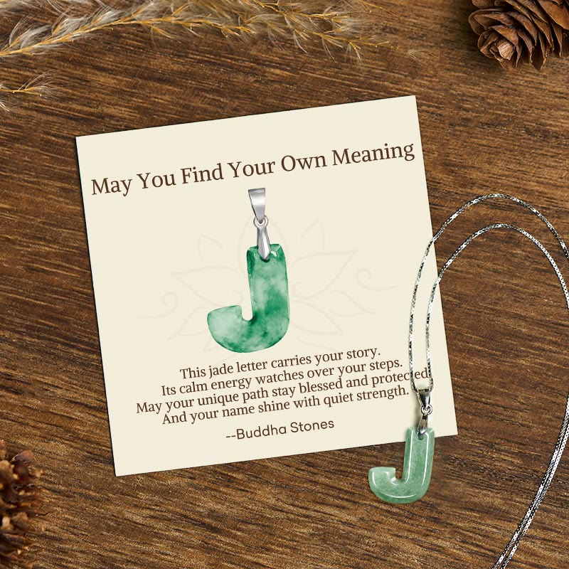 Buddha Stones May You Find Your Own Meaning Natural A-Z Letter Jade 925 Sterling Silver Chain Necklace Includes Gift Message Card