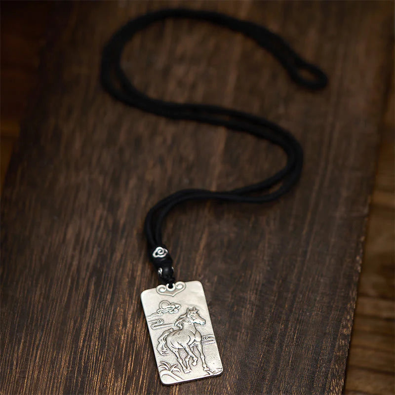 Buddha Stones Year of the Horse Chinese Zodiac Natal Buddha Copper Plated Silver Balance Necklace Pendant