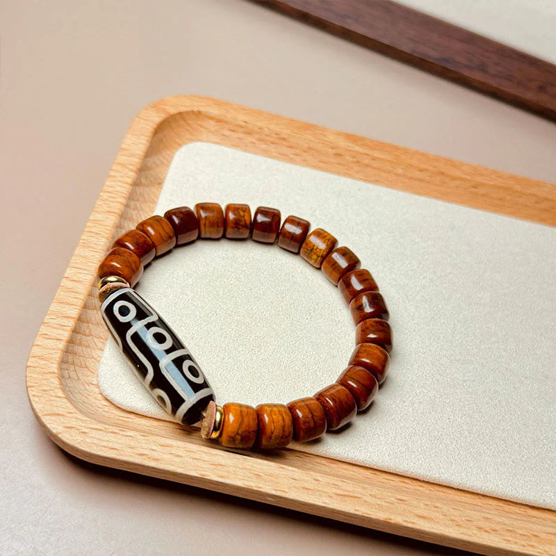 Buddha Stones Tibetan Bone Beads Nine-Eye Dzi Bead Protection Bracelet