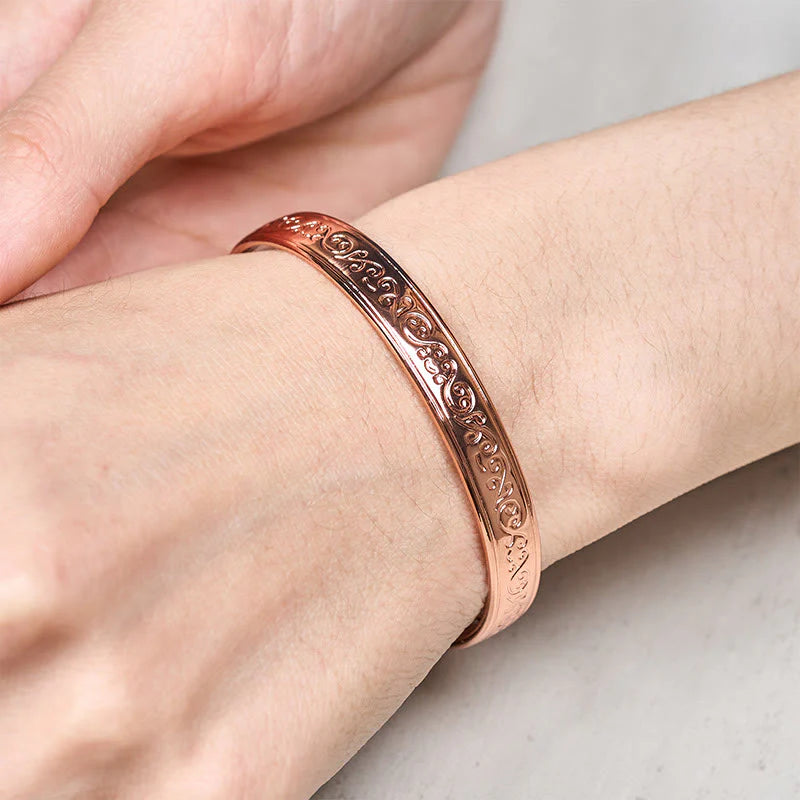 Buddha Stones Engraved Patterned Copper Balance Open Cuff Bracelet Bangle