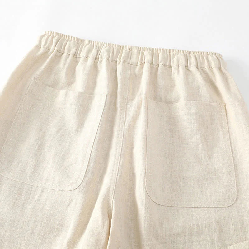 Buddha Stones Summer Ramie Linen Cotton Ankle-Length Elastic Cuffs Tapered Men's Pants With Pockets