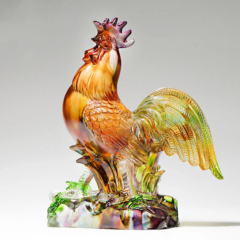 Buddha Stones Handmade Liuli Crystal Rooster Art Piece Home Decoration