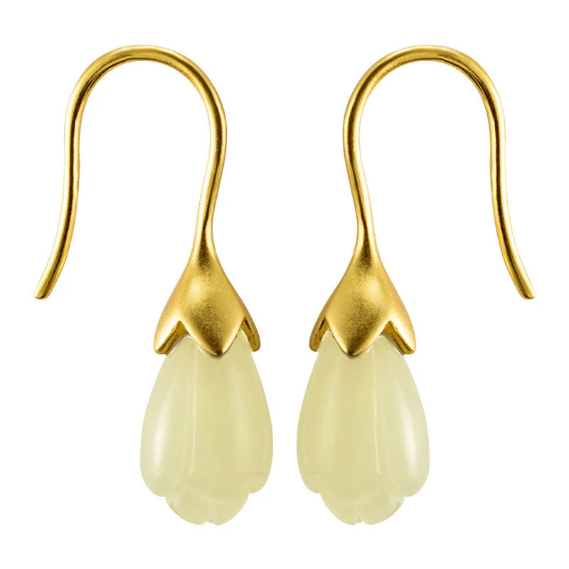 Buddha Stones 925 Sterling Silver Hetian Jade Magnolia Abundance Drop Earrings