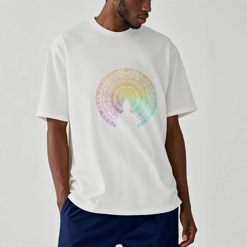 Buddha Stones Colorful Gradient Mandala Buddha Cotton Tee T-shirt