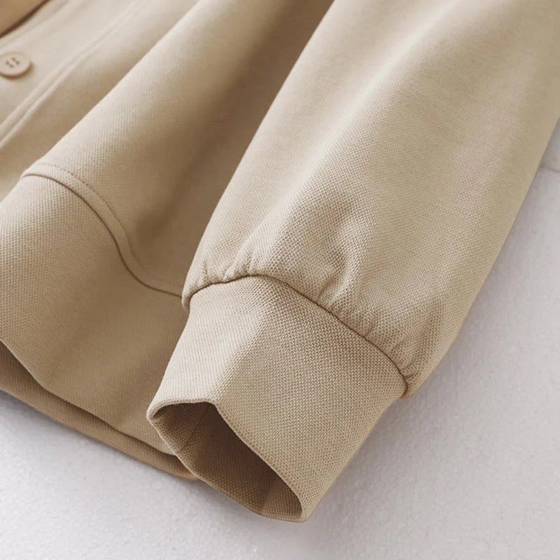 Buddha Stones Plain Buttons Women's Cotton Long Sleeve Jacket