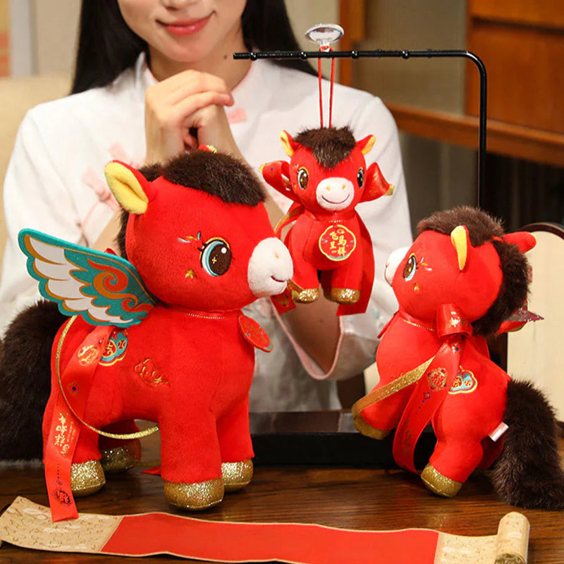 Buddha Stones Year Of The Horse Auspicious Cloud Pattern Winged Horse Plush Doll Energy Home Decoration