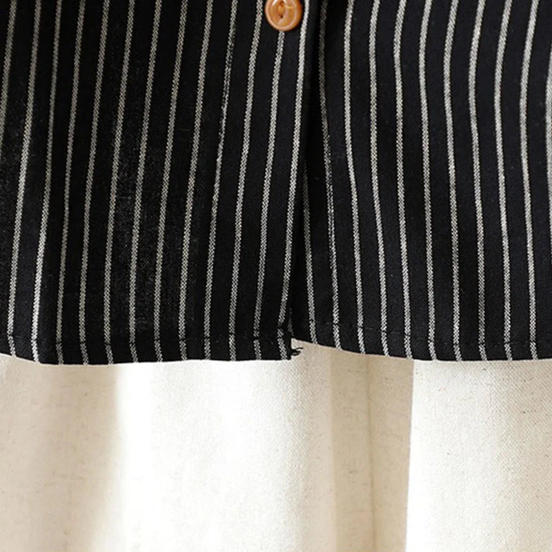 Buddha Stones Fall Stripe Stand Collar Buttons Women's Long Sleeve Shirt With Pocket
