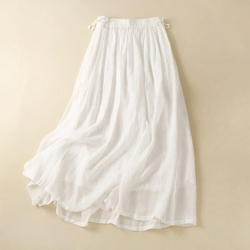 Buddha Stones Plain Lace Up Elastic Waist Women's Skirt With Pockets