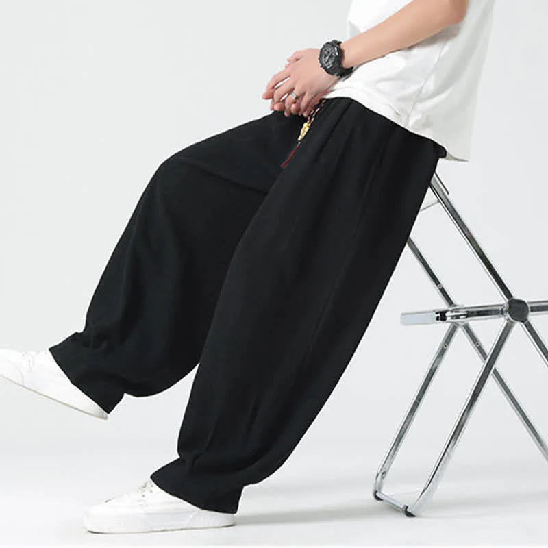 Buddha Stones Summer Drawstring Ankle Length Solid Color Men's Straight Leg Pants
