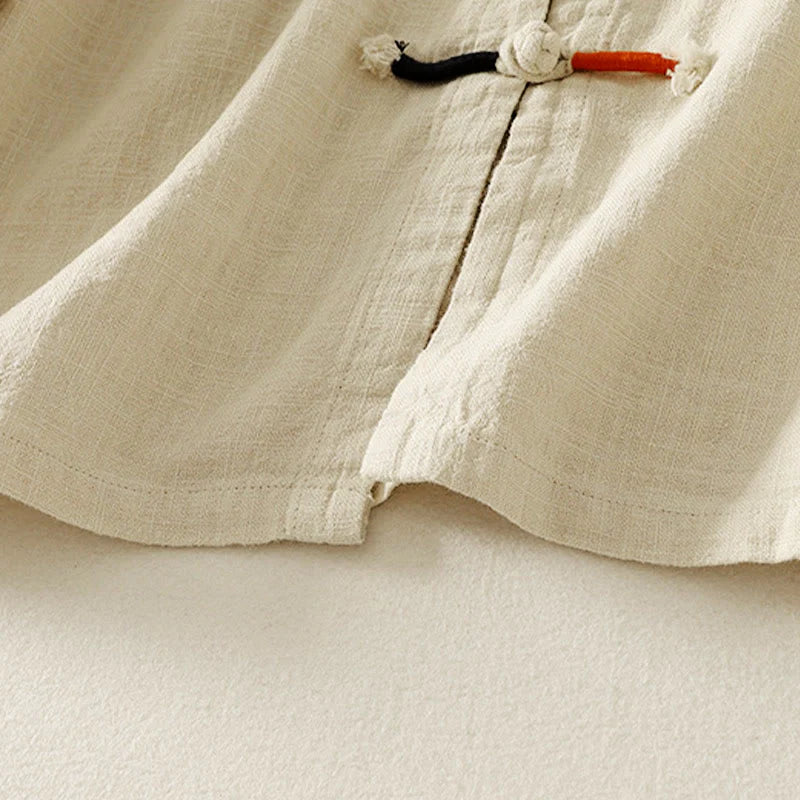 Buddha Stones Plain Chinese Frog-Button Long Sleeve Women's Cotton Linen Zen Clothing Shirt