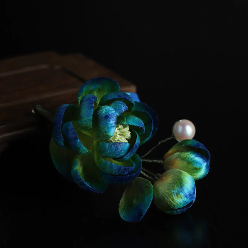 Buddha Stones Handmade Silk Art Velvet Camellia Blessing Protection Brooch