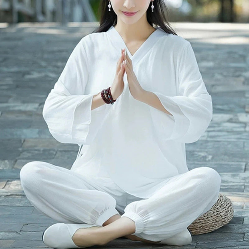Buddha Stones Yoga Cotton Linen Clothing Uniform Meditation Zen Practice Women's Set (Extra 30% Off | USE CODE: FS30)