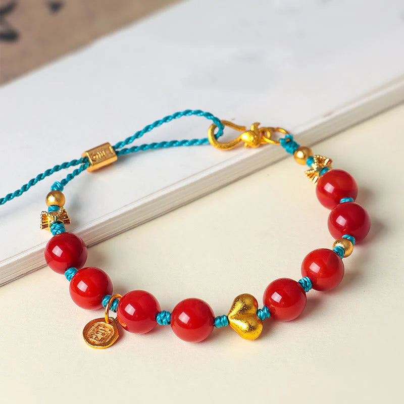 Buddha Stones 8mm South Red Agate Beads Heart Braided String Success Bracelet