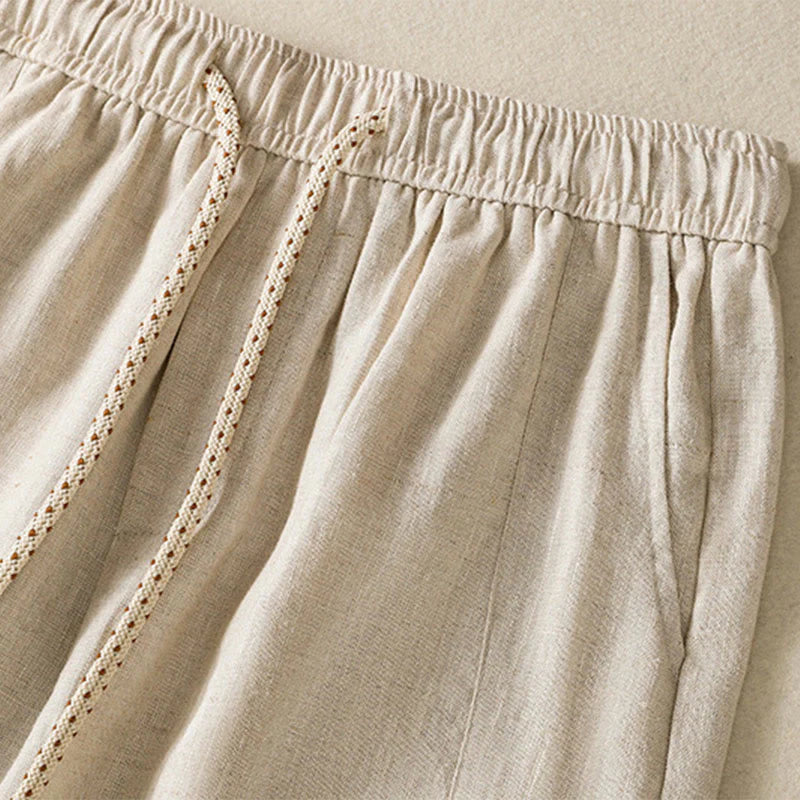 Buddha Stones Casual Embroided Bead Drawstring Women's Wide Leg Cotton Pants With Pockets