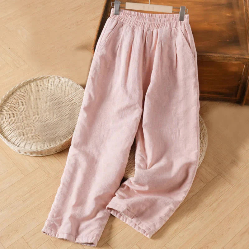 Buddha Stones Winter Plain Cotton Thermal Women's Wide Leg Pants With Pockets