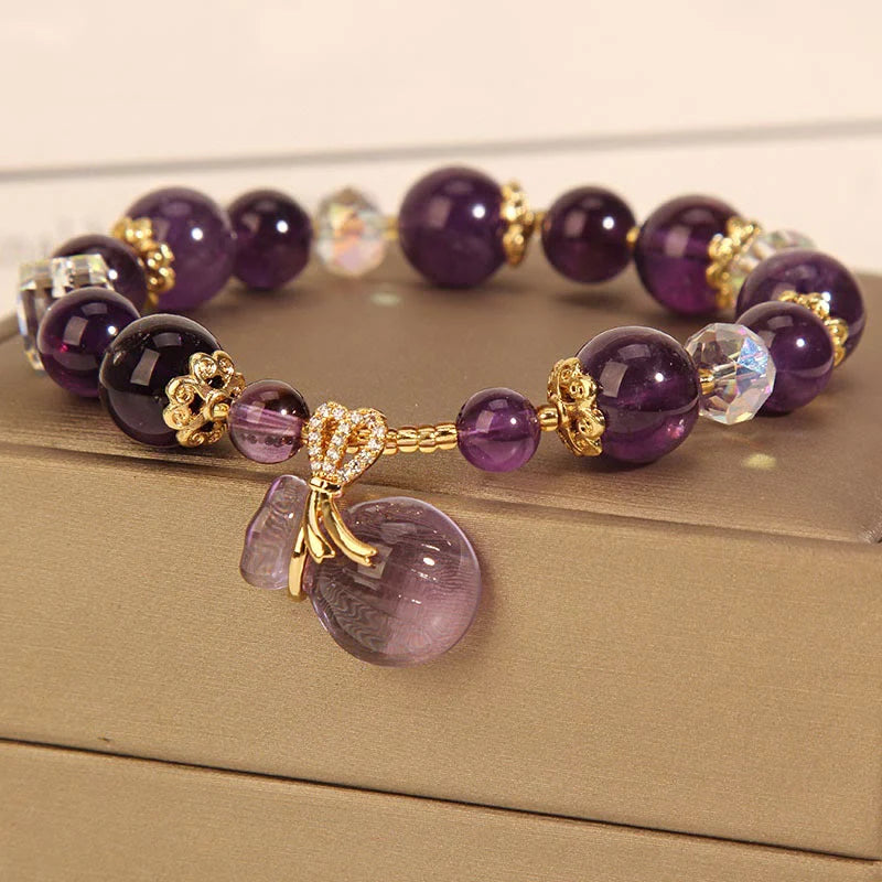 Buddha Stones Natural Amethyst Crystal Money Bag Charm Positive Bracelet