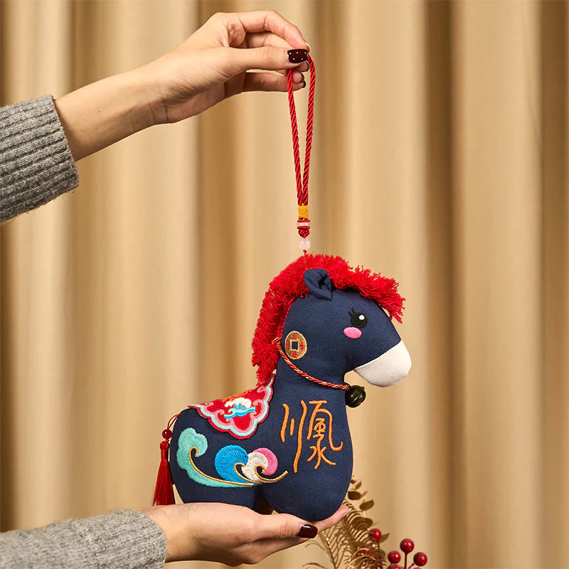 Buddha Stones Year of the Horse Copper Red String Fu Character Embroidery Prosperity Home Decoration