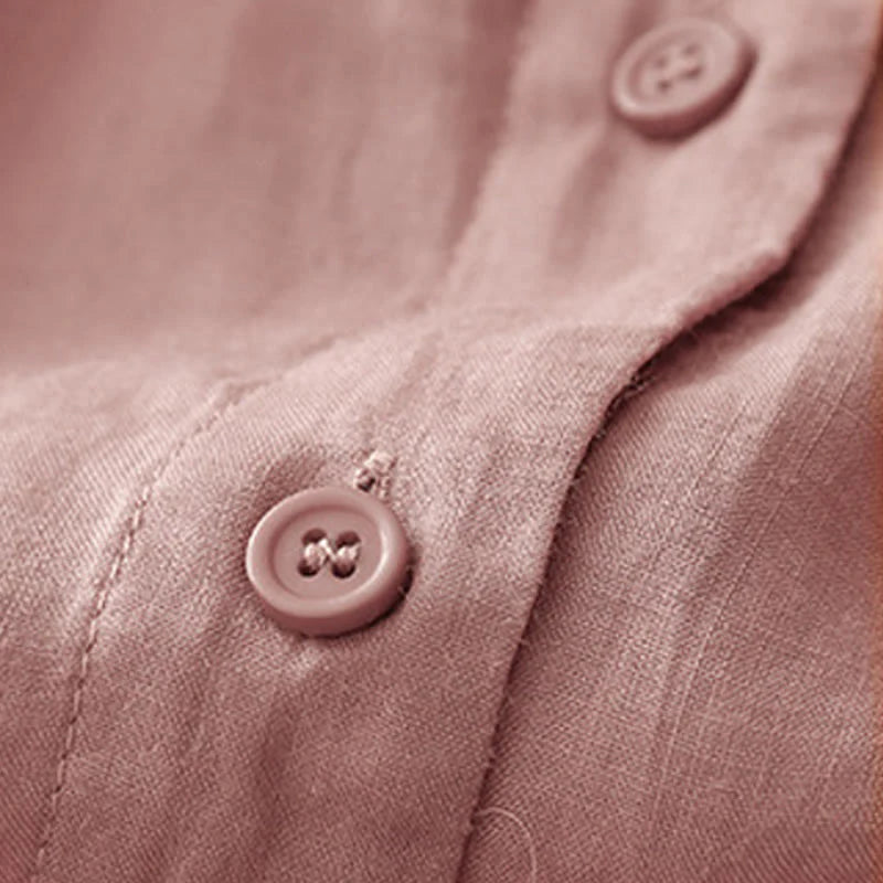 Buddha Stones Plain Button Crew Neck Design Women's Blend Three Quarter Sleeve Shirt