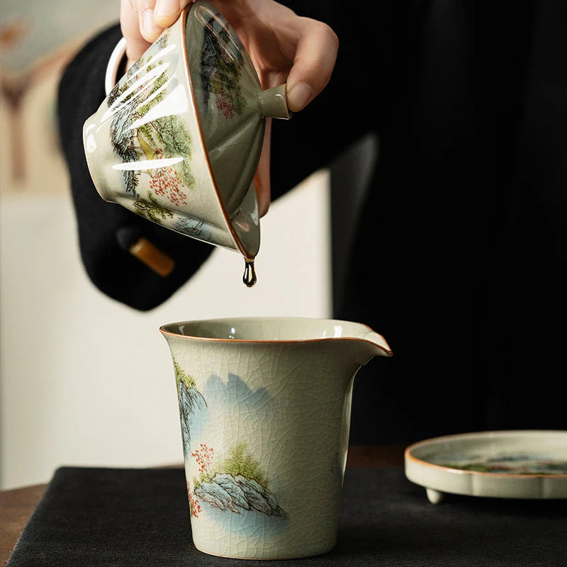 Buddha Stones Pine Mountain Forest Landscape Ceramic Gaiwan Sancai Teacup Kung Fu Tea Cup And Saucer With Lid (Extra 35% Off | USE CODE: FS35)