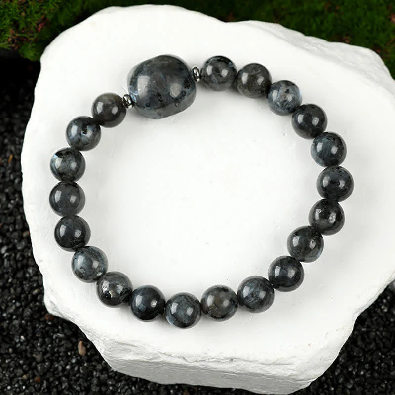 Buddha Stones Cute Cat Design Blue Lace Agate Clear Quartz  Beaded Bracelet