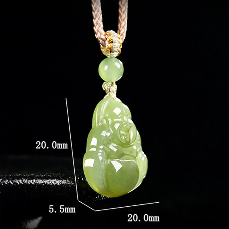 Buddha Stones Green Jade Laughing Buddha Prosperity Rope Necklace Pendant