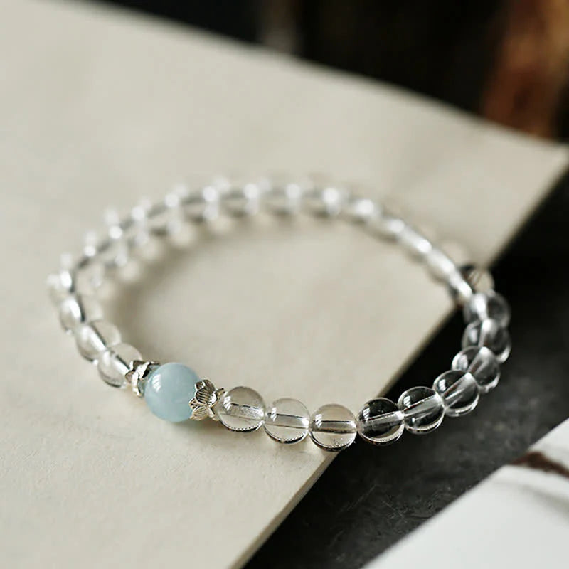 Buddha Stones Natural Clear Quartz Aquamarine Clarity Bracelet