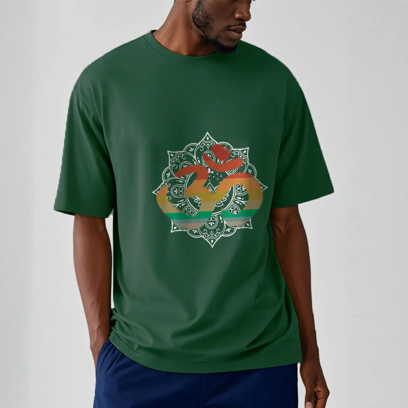 Buddha Stones Gradient-colored Om Sanskrit Mandala Background Pattern Cotton Tee T-shirt