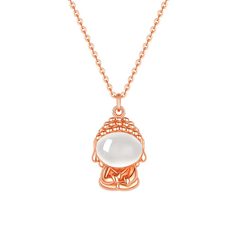 Buddha Stones 925 Sterling Silver Chalcedony Formless Buddha Positive Necklace Pendant