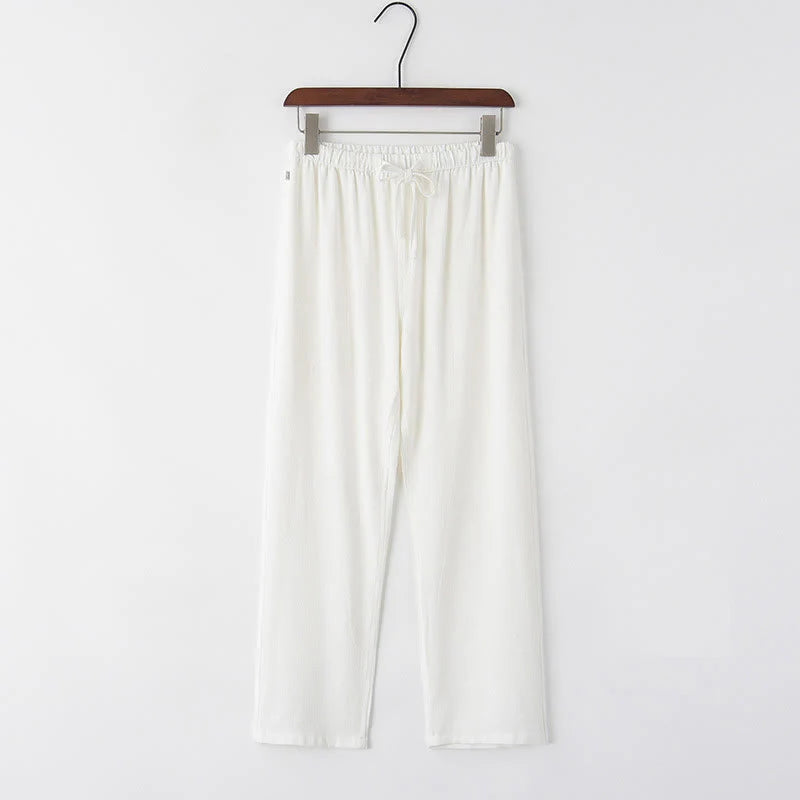 Buddha Stones Spring Summer Solid Men's Drawstring Linen Pants With Pockets