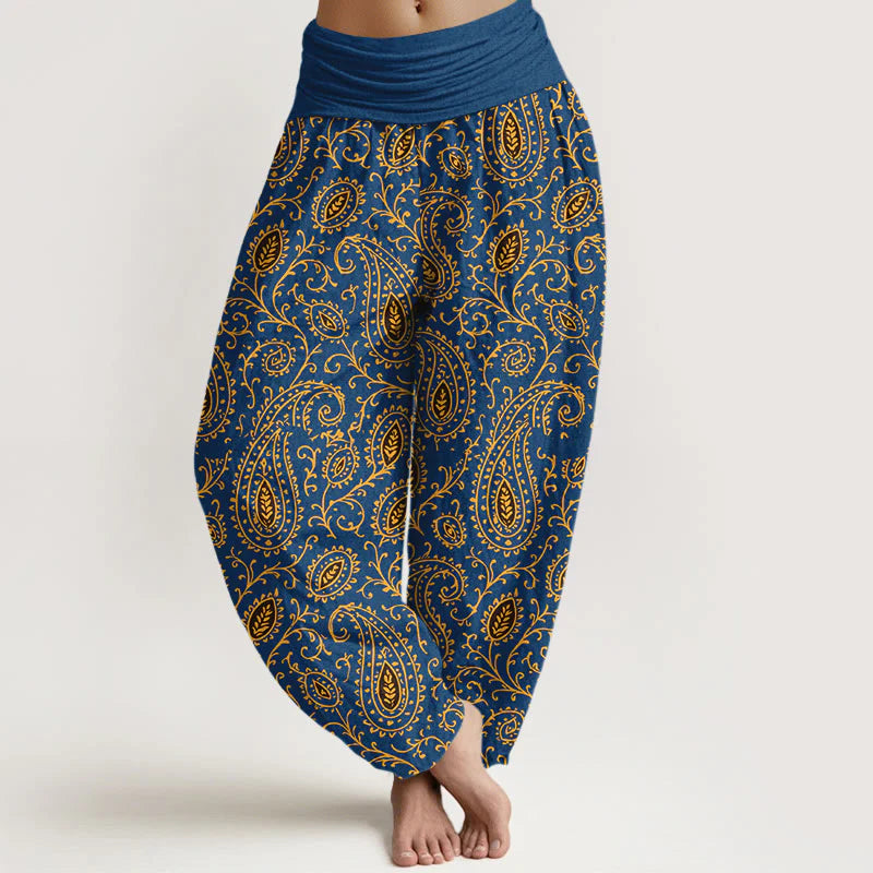 Buddha Stones Cotton Brightly Colored Paisley Style Pattern Women's Elastic Waist Harem Pants