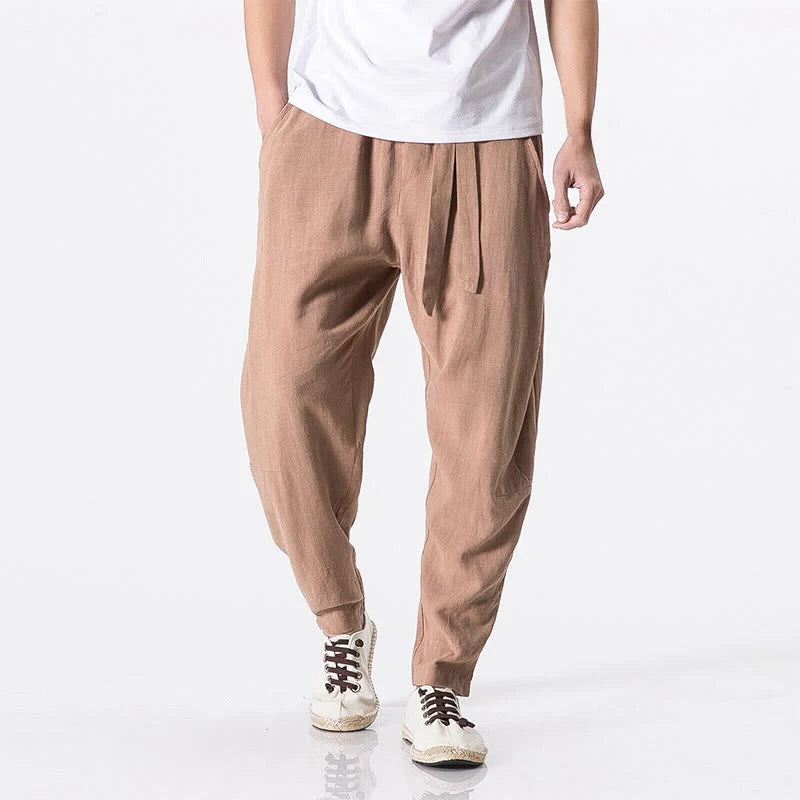 Buddha Stones Commute Solid Color Simple Design Men's Harem Cotton Pants With Pockets