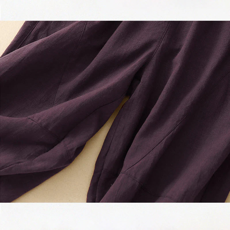 Buddha Stones Commute Casual Pure Color Women's Wide Leg Cotton Cropped Pants With Pockets