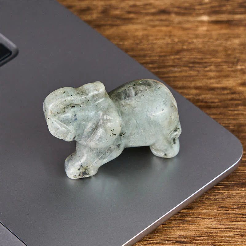 Buddha Stones ''May Blessings Walk With You'' Natural Small Elephant Amazonite Amethyst Jade Black Obsidian Stone Decoration Includes Gift Message Card